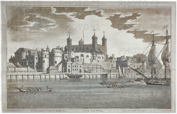 View the Tower of London from the River Thames with boats on the river, 1795. Artist: Joseph Constantine Stadler