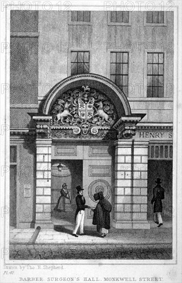 Entrance to Barber Surgeons' Hall, City of London, 1830. Artist: John Greig