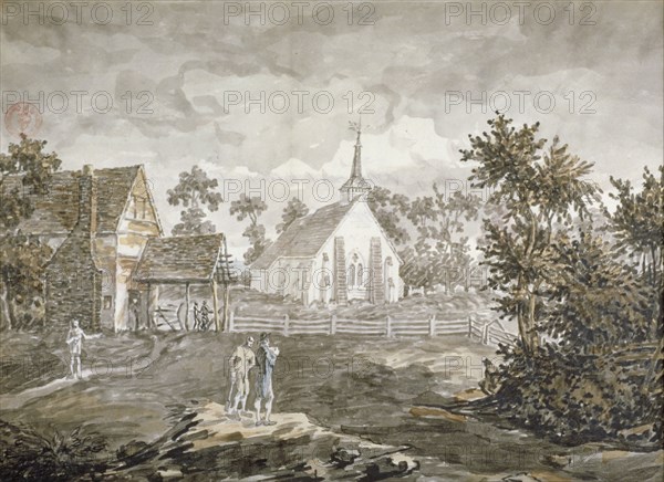 North-west view of the church of St Mary, Norwood, Middlesex, 1795. Artist: Anon