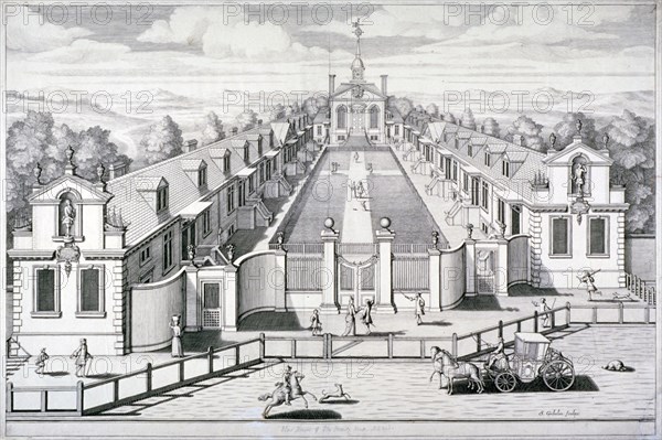 Trinity Almshouses, Mile End Road, Stepney, London, 1696. Artist: Simon Gribelin