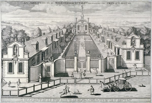 Trinity Almshouses, Mile End Road, Stepney, London, 1696. Artist: Simon Gribelin