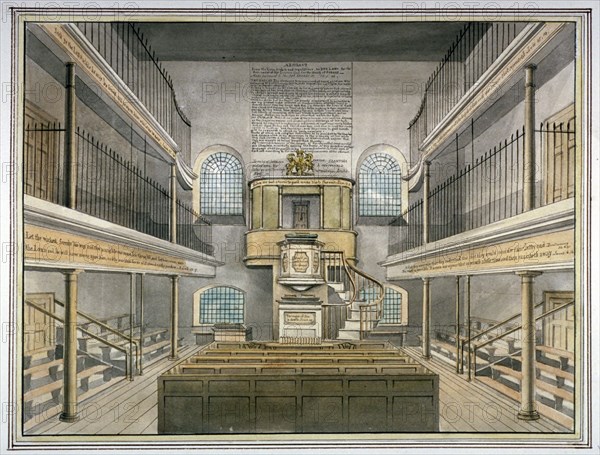 Interior view of the chapel, Horsemonger Lane Prison, Union Road, Southwark, London, 1826. Artist: G Yates