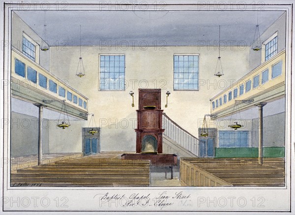 Inteiror view of Lion Street Baptist Chapel, off New Kent Road, Southwark, London, 1826. Artist: G Yates