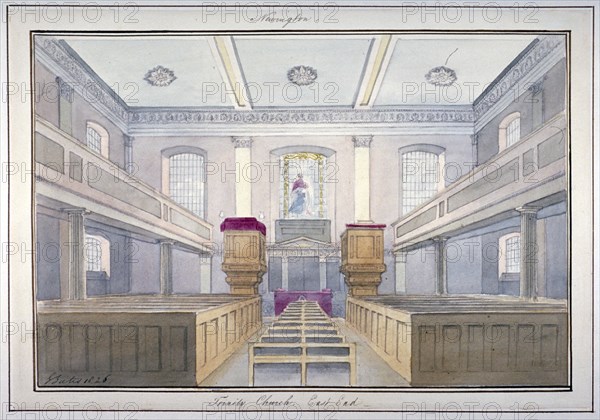 Interior view of the east end of Holy Trinity Church, Newington, Southwark, London, 1826. Artist: G Yates