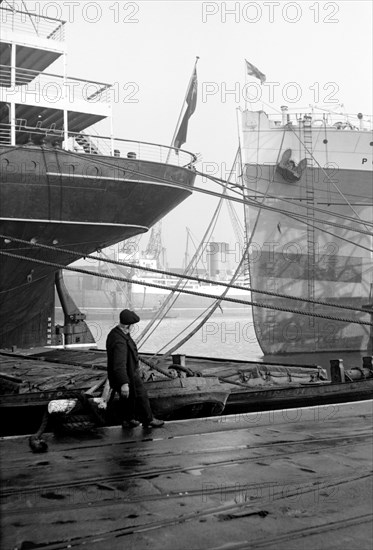 Ships berthed at the Royal Albert Dock, Canning Town, London, c1945-c1965