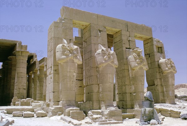 Osiride statues in front of the Ramesseum, Luxor (Thebes), Egypt. Artist: Tony Evans