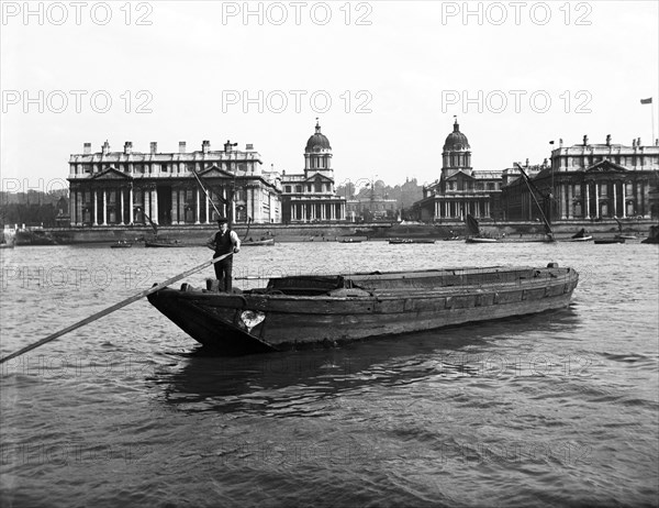 Wooden lighter and topsail barges on the Thames at Greenwich, London, c1905. Artist: Unknown