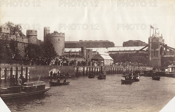 View of part of Tower Bridge from the River Thames, London, 1894. Artist: Unknown