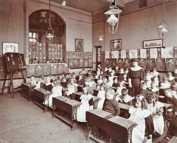 Numeracy lesson using sticks, Hugh Myddelton School, Finsbury, London, 1906. Artist: Unknown.