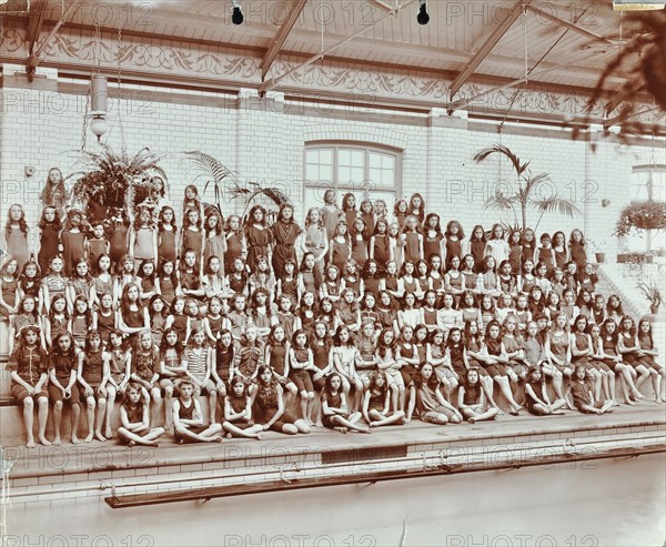 Swimming class, Lavender Hill Girls School, Bermondsey, London, 1906. Artist: Unknown.