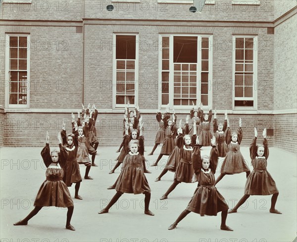 Girls' exercise drill, Montem Street School, Islington, London, 1906. Artist: Unknown.