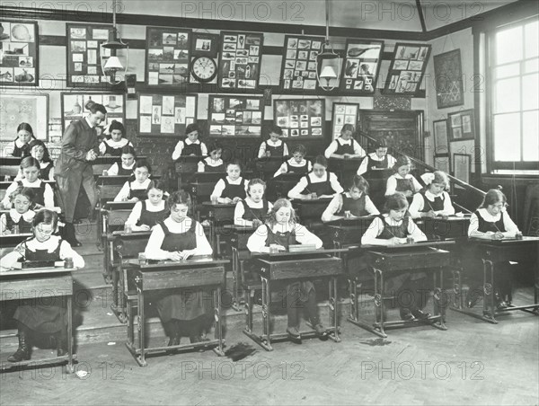 Girls in a classroom, Tollington Park Central School, London, 1915. Artist: Unknown.