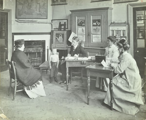 Medical examination of a boy, Holland Street School, London, 1911. Artist: Unknown.