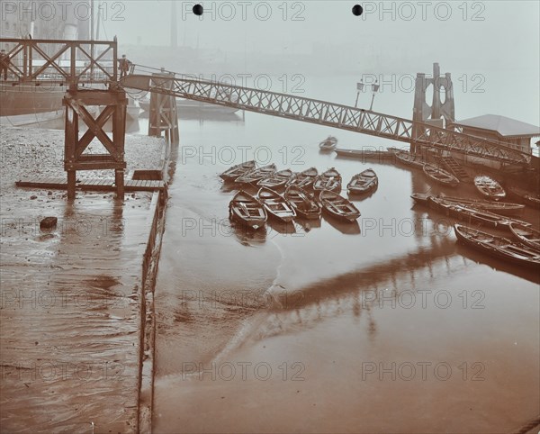 Boats at Limehouse Pier, Poplar, London, 1908. Artist: Unknown.