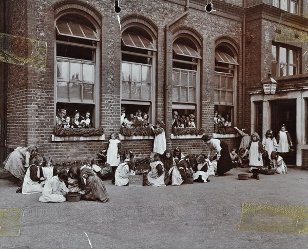 Nature class in the playground, Albion Street Girls School, Rotherhithe, London, 1908. Artist: Unknown.