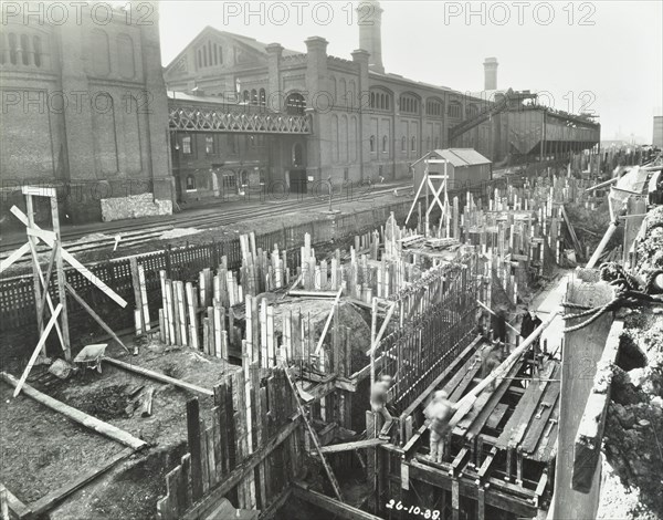 New construction work, Beckton Sewage Works, Woolwich, London, 1938. Artist: Unknown.