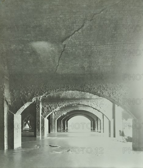 Cracks in the brickwork from wartime bombing, Beckton Sewage Works, London, 1946. Artist: Unknown.