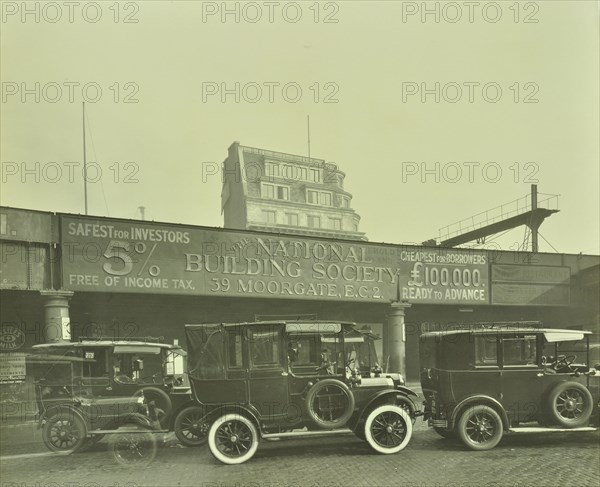 Cars parked outside London Bridge Station, 1931. Artist: Unknown.