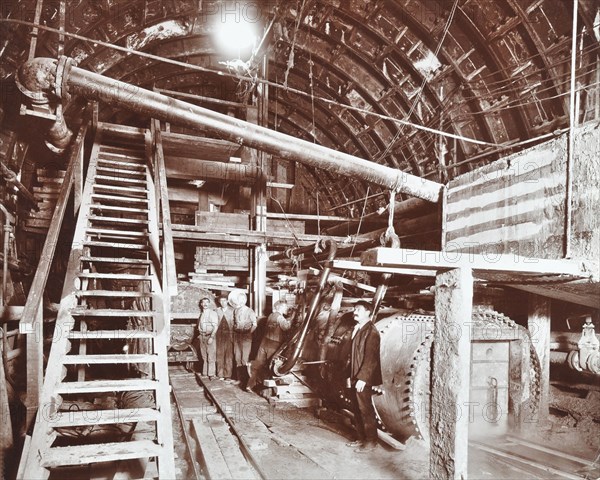 Bulkhead to retain compressed air in the Rotherhithe Tunnel, London, October 1906. Artist: Unknown.