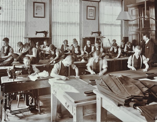 Boys' tailoring class at Highbury Truant School, London, 1908. Artist: Unknown.