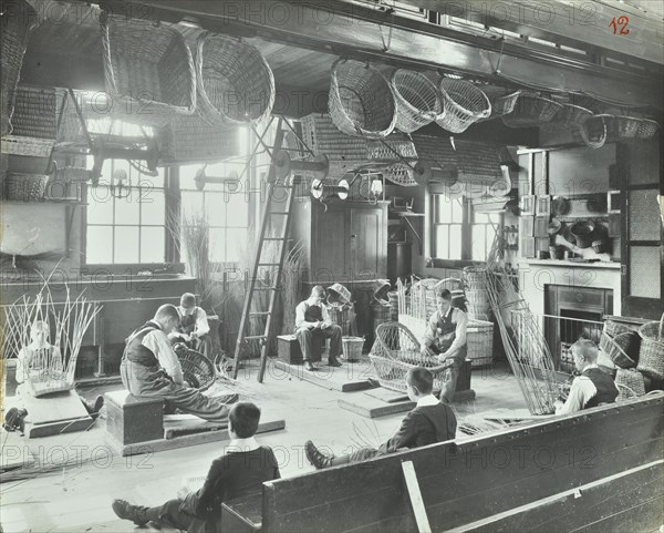 Boys making baskets at Linden Lodge Residential School, London, 1908. Artist: Unknown.