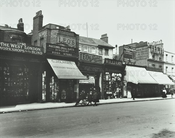Row of shops including the West London Workshops for the Blind, London, 1913. Artist: Unknown.