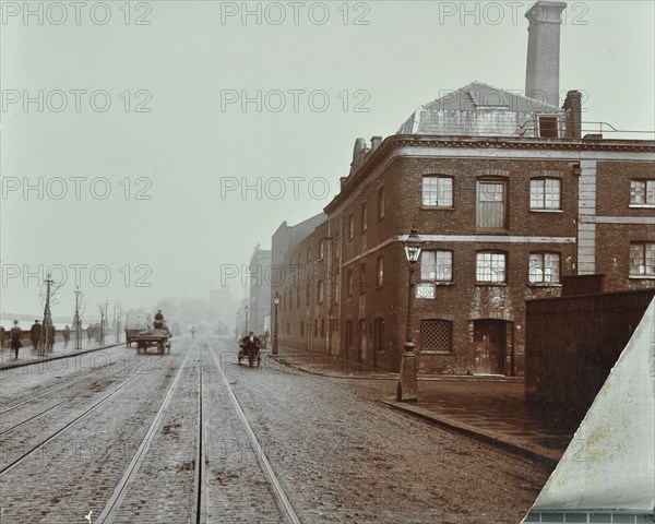 Tramlines on the Albert Embankment, Lambeth, London, 1909. Artist: Unknown.