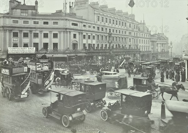 Traffic at Oxford Circus, London, 1910. Artist: Unknown.