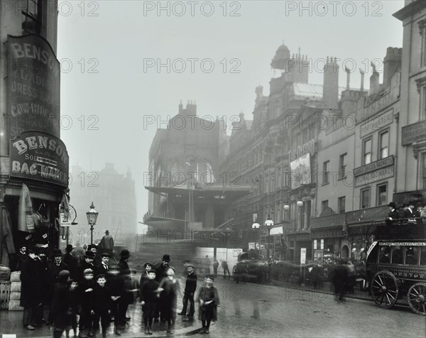 Crowd of people in the street, Tottenham Court Road, London, 1900. Artist: Unknown.