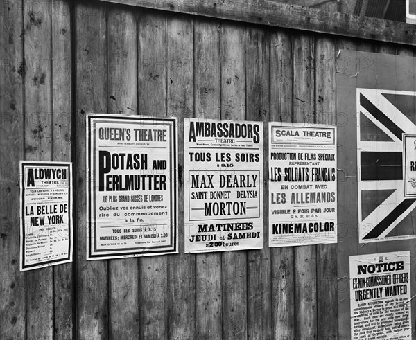 Playbills on a hoarding, London, October 1914