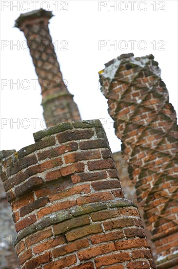 Detail of an ornate brick chimney, Framlingham Castle, Suffolk