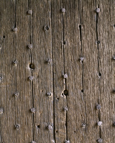 Detail of the gatehouse door of Stokesay Castle, Shropshire