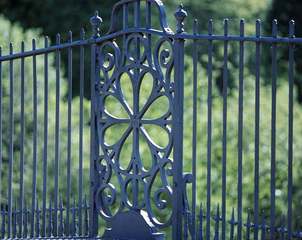 Detail of the railings on the parapet of the Iron Bridge, Ironbridge, Shropshire