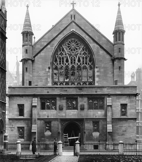 Bomb damage to Lincoln's Inn Chapel, London, October 1915