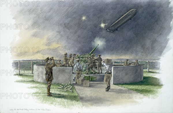 Lodge Hill Battery, firing at German zeppelin during First World War, c1910s, (c1980-2010)