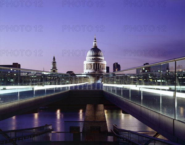 Millennium Bridge and St Paul's at dusk, c1998-2010