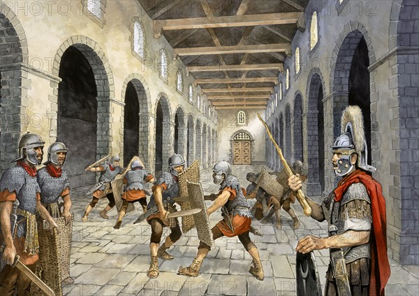 Roman infantry practising combat, c3rd century, (c1990-2010)