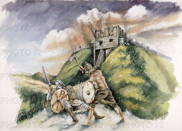 Cynric fighting the Britons at Old Sarum, 552 AD, (c1990-2010)