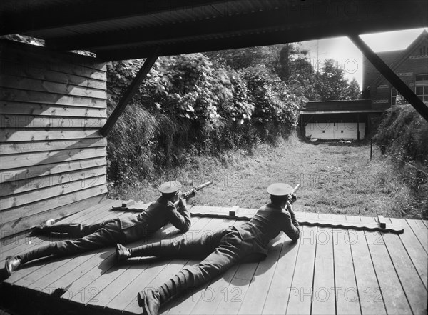 Cadets in the Officer Training Corps using the rifle range, Reading School, Berkshire, 1920-1939