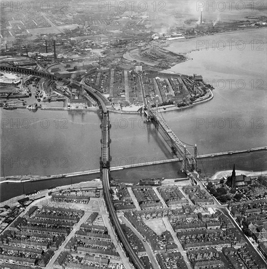 Runcorn Railway Bridge and Widnes-Runcorn Transporter Bridge, Cheshire, 1952