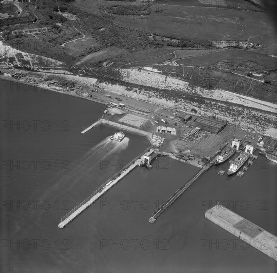 Hovercraft coming into port at the Eastern Docks, Dover, Kent, 1969