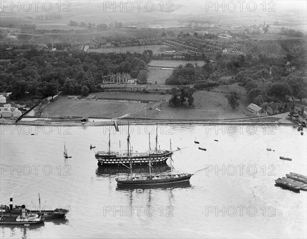 The 'Cutty Sark' and HMS 'Worcester' off Greenhithe, Kent, 1939