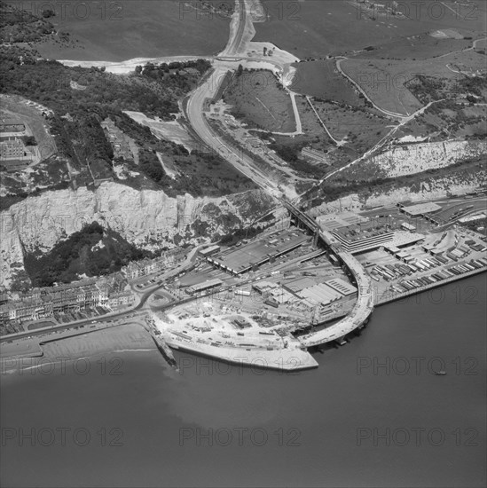 Construction of the A2 elevated road section above the Eastern Docks, Dover, Kent, 1976