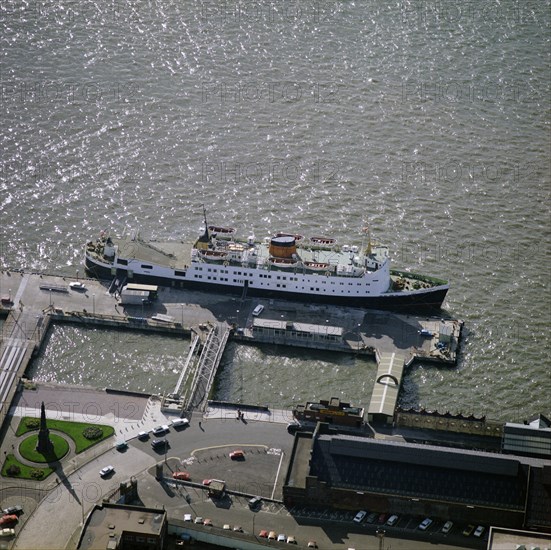 Isle of Man ferry 'Mona's Queen' berthed at the Liverpool Landing Stage, Merseyside, 1977