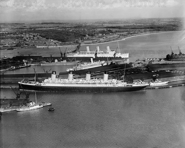 The RMS 'Olympic' in White Star dock 44, Southampton, Hampshire, 1933