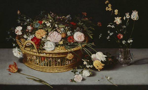 'Still Life with Basket and Vase of Flowers', c1620. Creator: Jan Brueghel the younger.