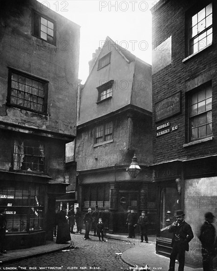 The Old Dick Whittington public house at 24 Cloth Fair, London, 1890s