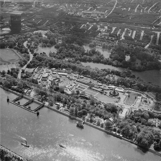 Festival of Britain pleasure gardens and funfair, Battersea Park, London, 1953