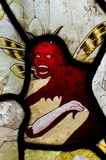 Devil, stained glass, Church of St Mary Magdalene, Rowington Close, Paddington, London, c2012