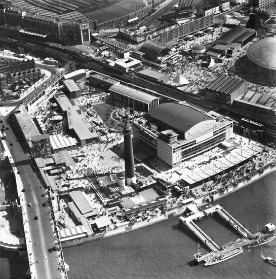 Crowds around the Royal Festival Hall on the Festival of Britain site, Lambeth, London, May 1951